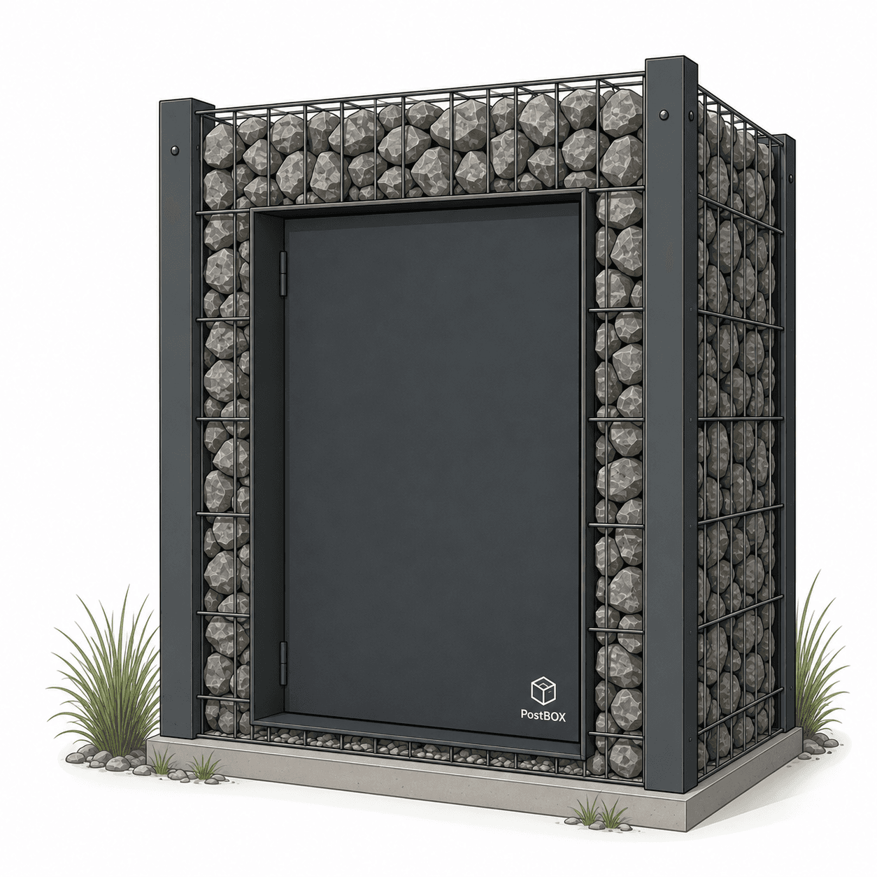 PostBox wbudowany w ogrodzenie gabionowe
